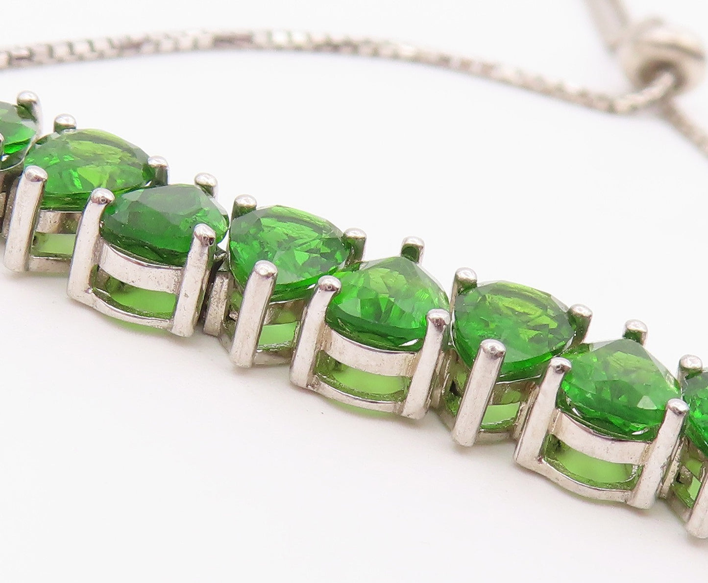925 Sterling Silver  Shiny Tear Drop Green Topaz Chain Bracelet  BT5910