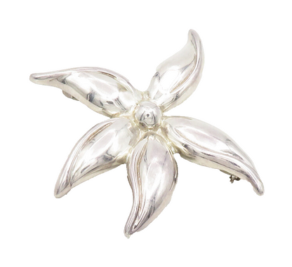 925 Sterling Silver  Vintage Shiny Smooth Single Flower Brooch Pin  BP4590