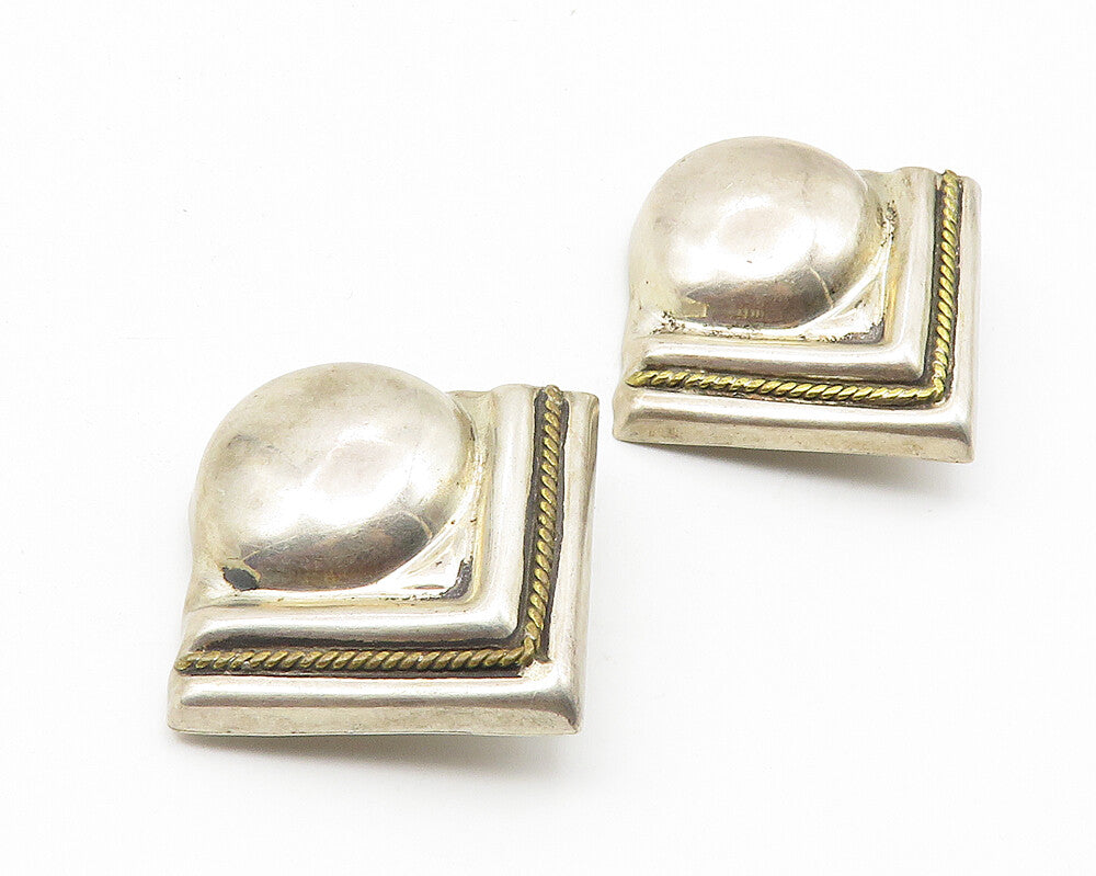 MEXICO 925 Silver  Vintage Two Tone Rope Twist Non Pierce Earrings  EG5649