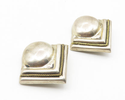 MEXICO 925 Silver  Vintage Two Tone Rope Twist Non Pierce Earrings  EG5649