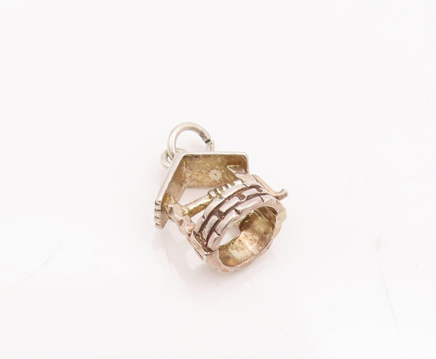 925 Sterling Silver Vintage Pendant Solid 3D Carved  Water Well Charm  PT23043