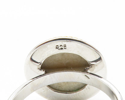 925 Sterling Silver  Druzy Stone Shiny 2 Tone Cocktail Ring Sz 7.5  RG14190