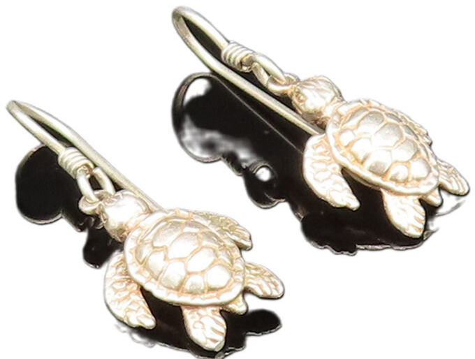 925 Sterling Silver  Vintage Sculpted Sea Turtle Dangle Earrings  EG11777