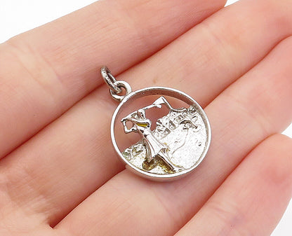 925 Sterling Silver  Vintage Petite Shiny Golfing Woman Round Pendant  PT2862