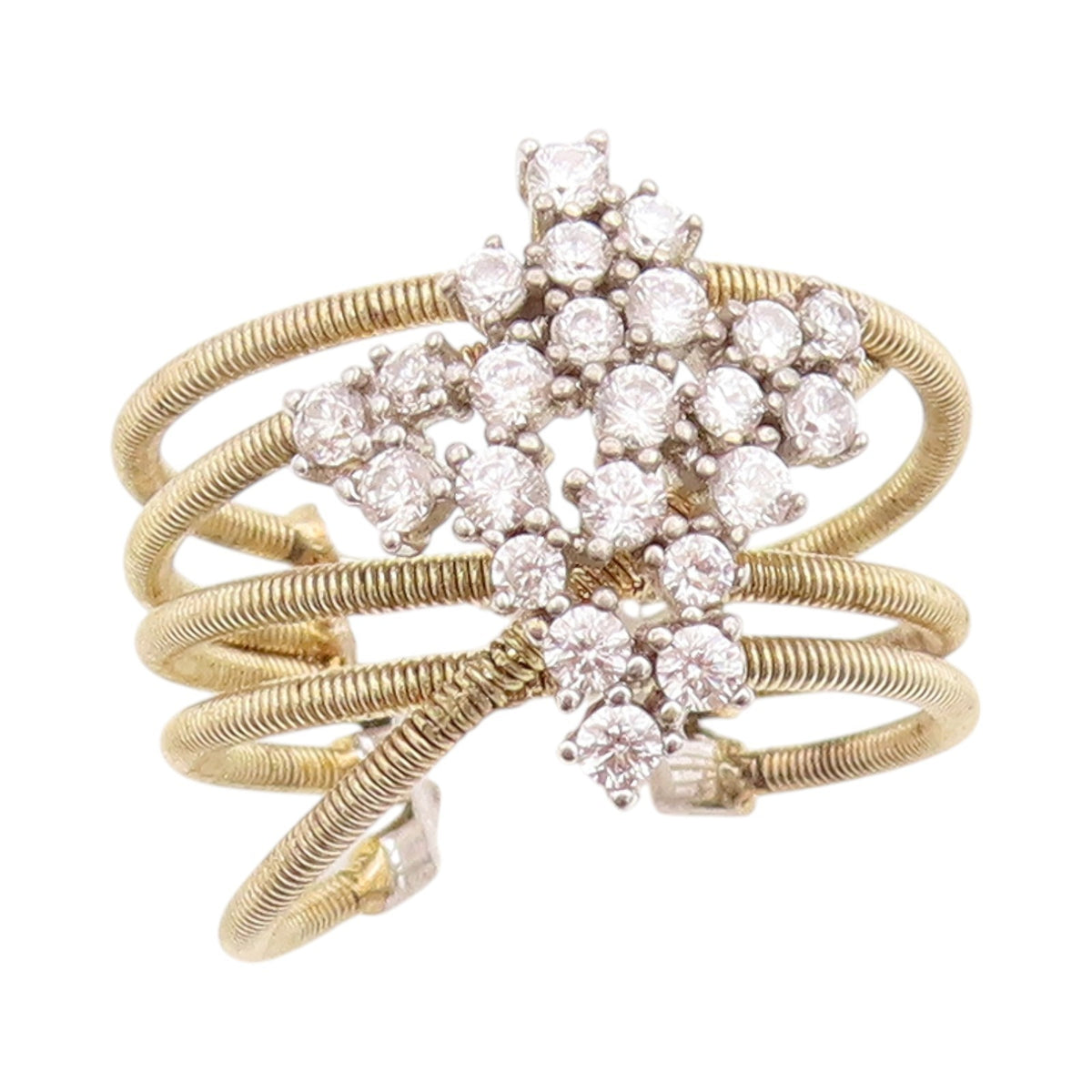 925 Sterling Silver Vintage Ring Gold Plated Roped CZ Design  Sz 9  RG33161
