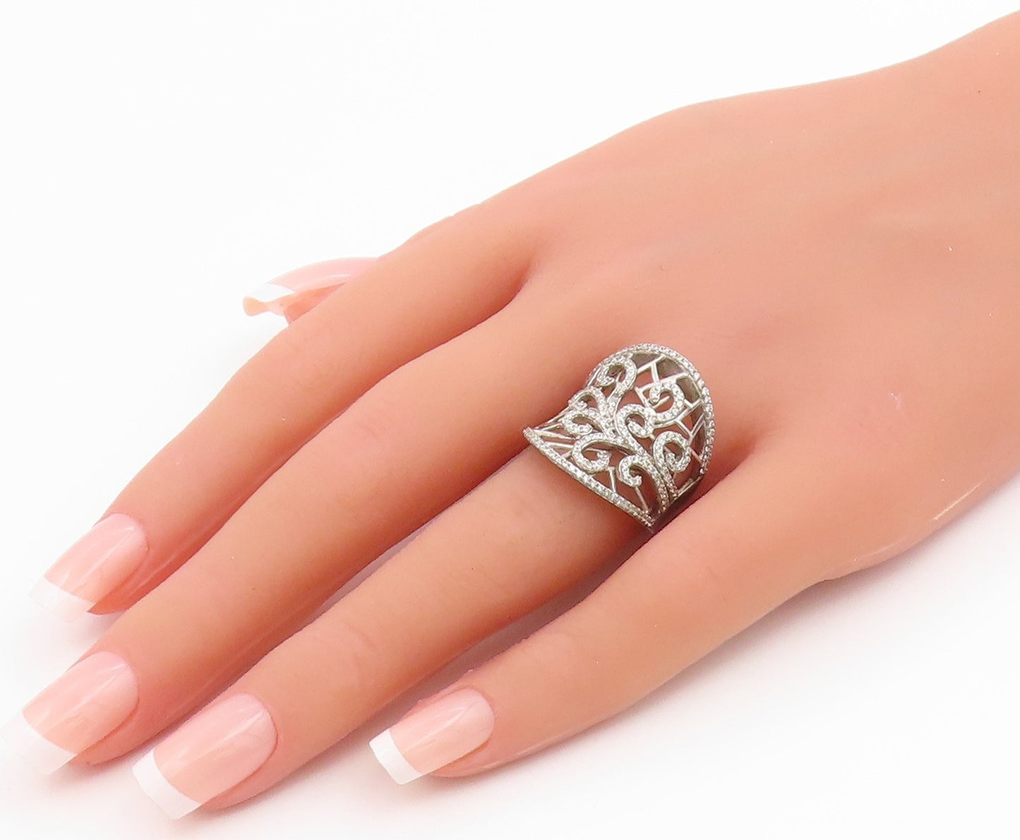 925 Sterling Silver Vintage Ring White Topaz Openwork Swirl Band  Sz 7  RG35465