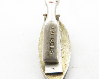 925 Sterling Silver  Vintage Petite Wooden Detail Oval Tie Clip  TR2448
