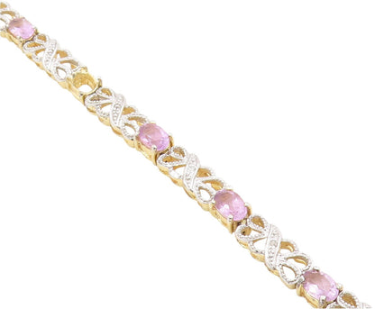 925 Sterling Silver Vintage Bracelet Gold Plated Elegant Amethyst Link  BT12007