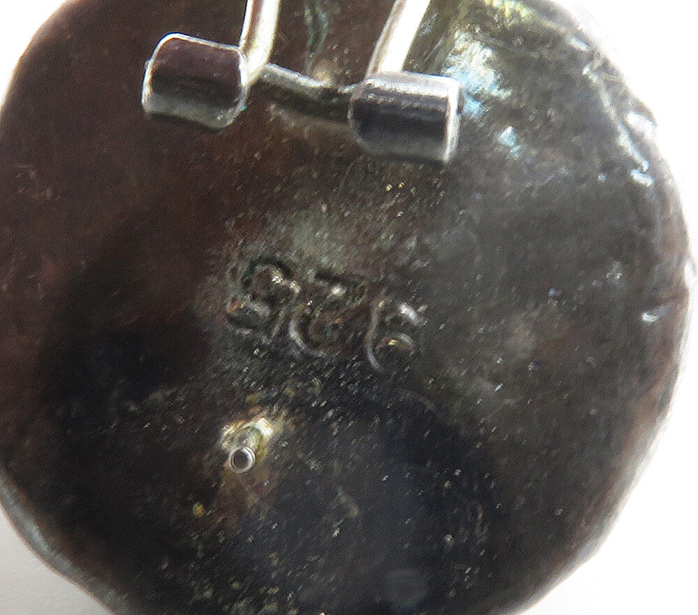 ISRAEL 925 Silver  Vintage Cabochon Black Onyx Non Pierce Earrings  EG7704