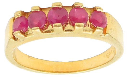 925 Sterling Silver Vintage Ring Gold Plated Inlay Round Ruby Sz 6  RG27651