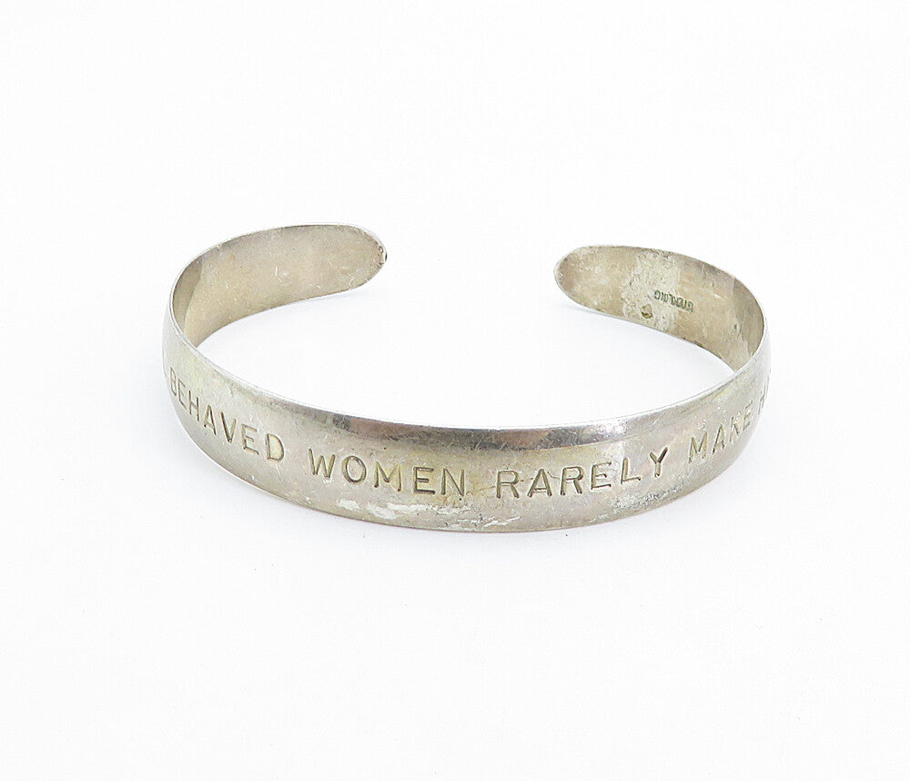 925 Sterling Silver  Vintage Women Make History Stamped Cuff Bracelet  BT3076