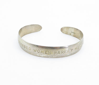 925 Sterling Silver  Vintage Women Make History Stamped Cuff Bracelet  BT3076
