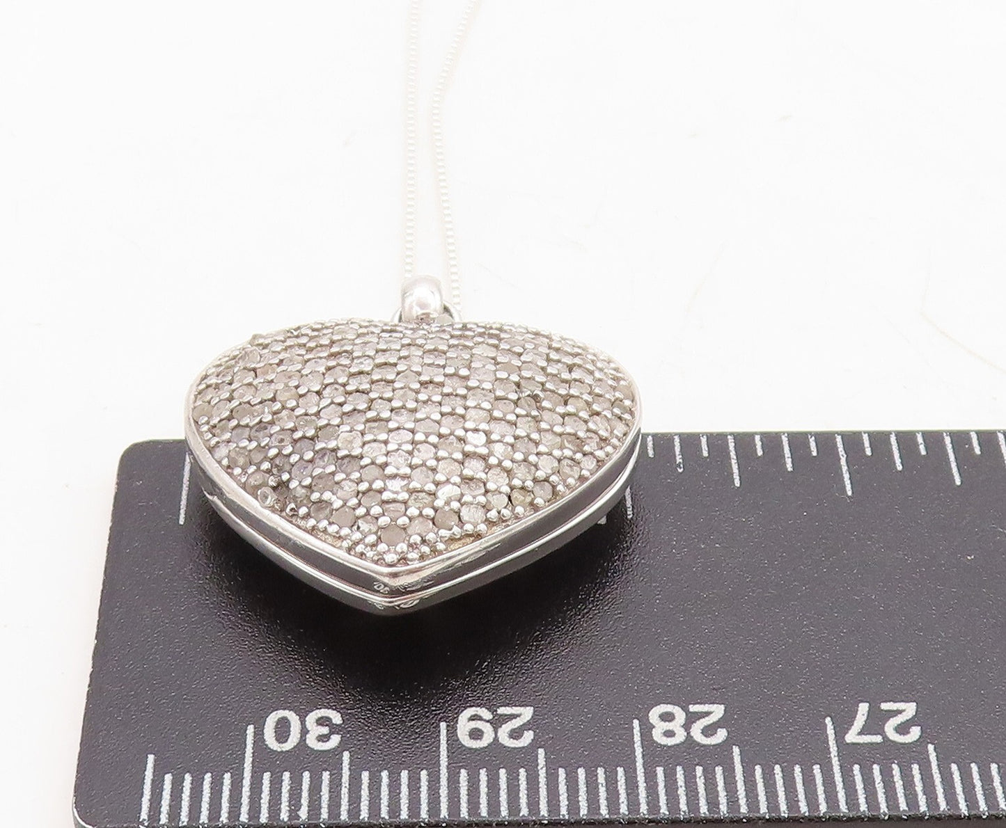 925 Sterling Silver  Vintage Genuine Diamonds Locket Necklace (OPENS)  NE2004