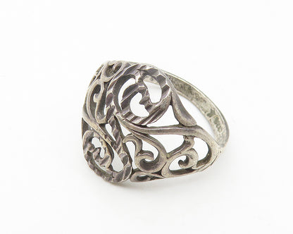 925 Sterling Silver  Vintage Dark Tone Baroque Swirl Band Ring Sz 6.5  RG10720