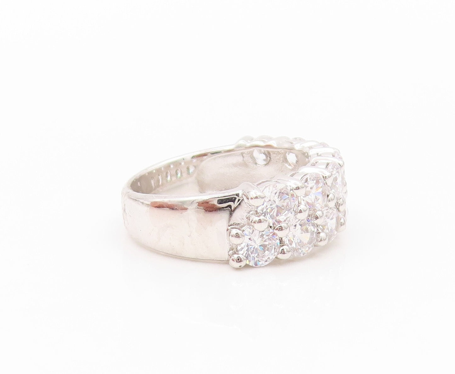 925 Sterling Silver Vintage Ring Modernist Round Cut CZ Band  Sz 6.5  RG31878