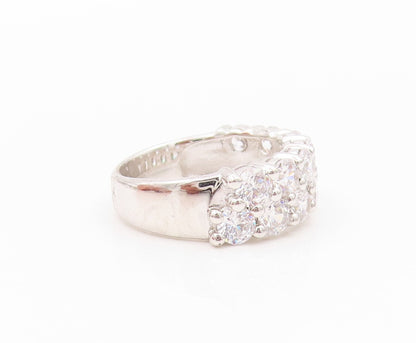 925 Sterling Silver Vintage Ring Modernist Round Cut CZ Band  Sz 6.5  RG31878