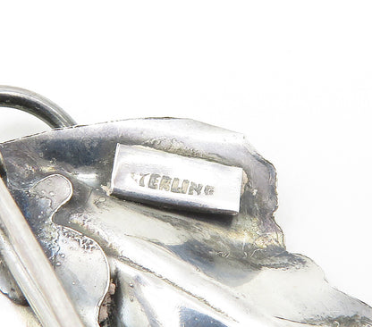 925 Sterling Silver  Vintage Shiny Sculpted Flower Motif Brooch Pin  BP6543