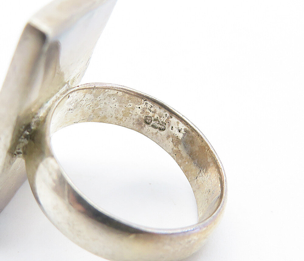925 Silver  Vintage Modernist Mother Of Pearl Cocktail Ring Sz 6.5  RG6625
