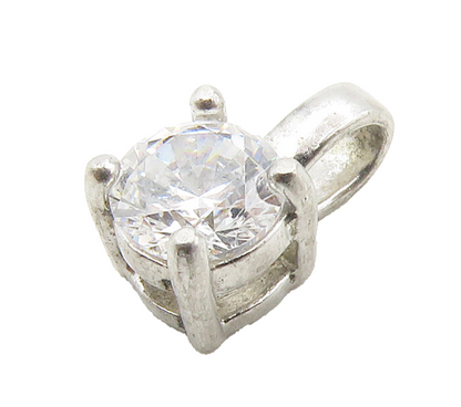 925 Sterling Silver  Round Cut Prong Set Cubic Zirconia Shiny Pendant  PT12059
