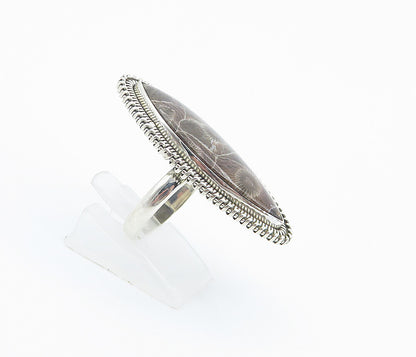 925 Sterling Silver  Brown Spotted Jasper Pointed Cocktail Ring Sz 9  RG8444