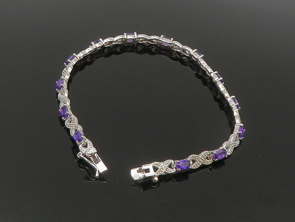 925 Sterling Silver  Faceted Amethyst  XO Tennis Bracelet  BT1092