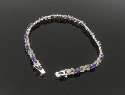 925 Sterling Silver  Faceted Amethyst  XO Tennis Bracelet  BT1092