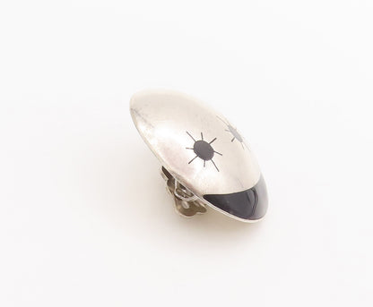 925 Sterling Silver Vintage Earrings MEXICO Domed Inlay Moon & Stars  EG12865