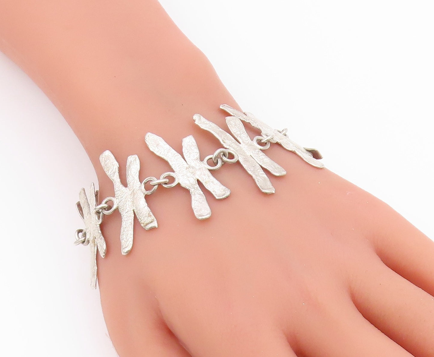 925 Sterling Silver  Vintage Shiny Textured Link Chain Bracelet  BT8921