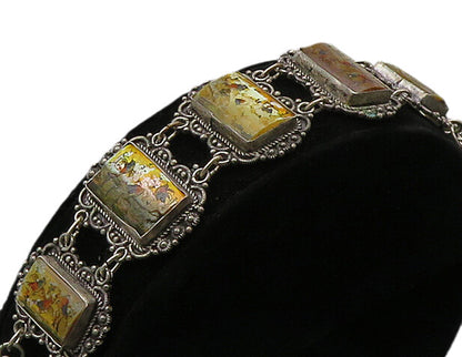 JERUSALEM 925 Sterling Silver Vintage Enameled Storyteller Bracelet  BT8705