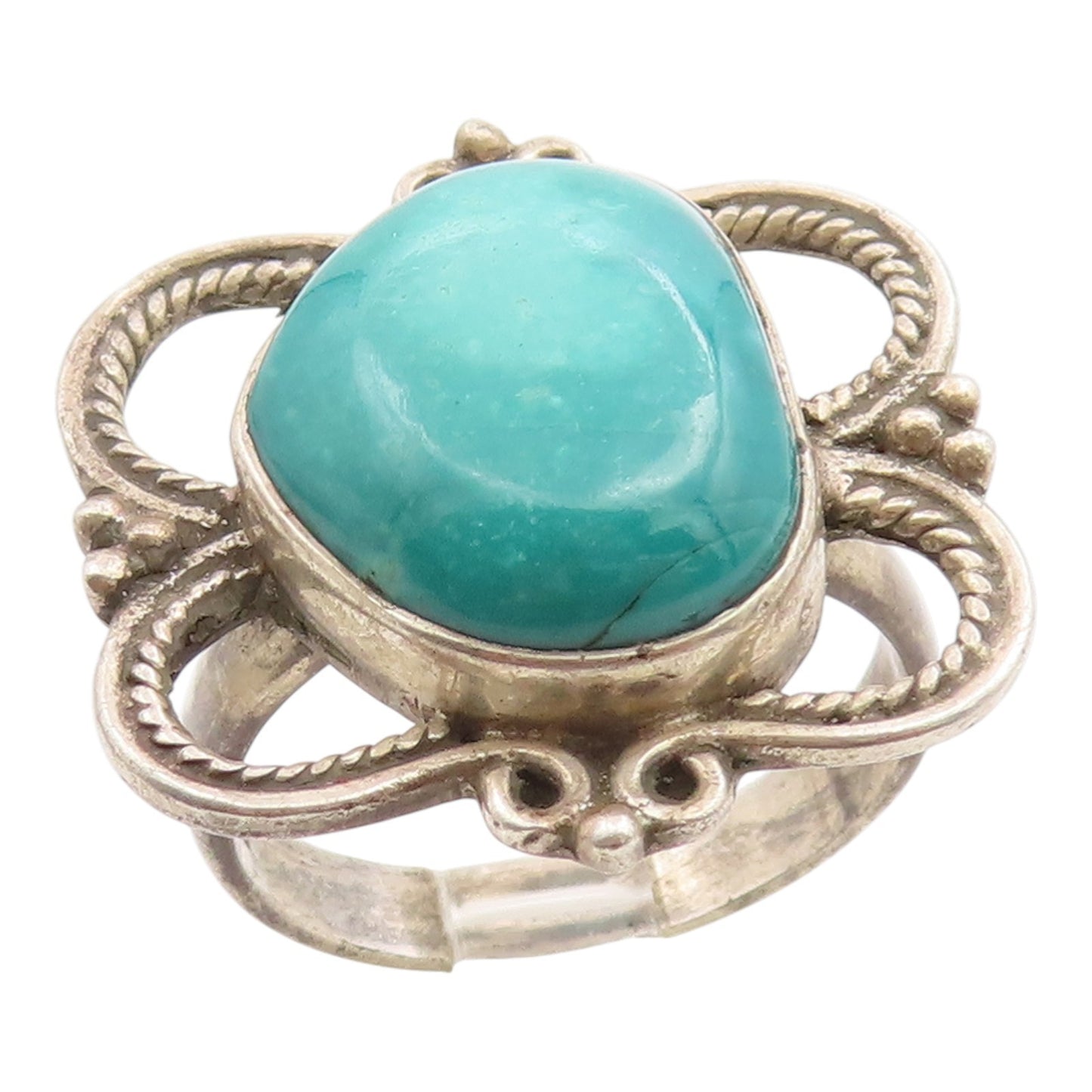 925 Sterling Silver Vintage Ring Cabochon Turquoise Statement Band Sz 9 RG35574