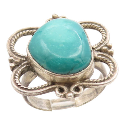 925 Sterling Silver Vintage Ring Cabochon Turquoise Statement Band Sz 9 RG35574