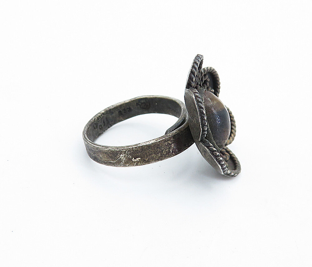 MEXICO 925 Silver  Vintage Tiger's Eye Floral Twist Cocktail Ring Sz 7  RG7397