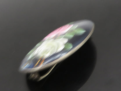HB GERMANY 925 Silver  Vintage Rose Flower Enamel Art Brooch Pin  BP9234