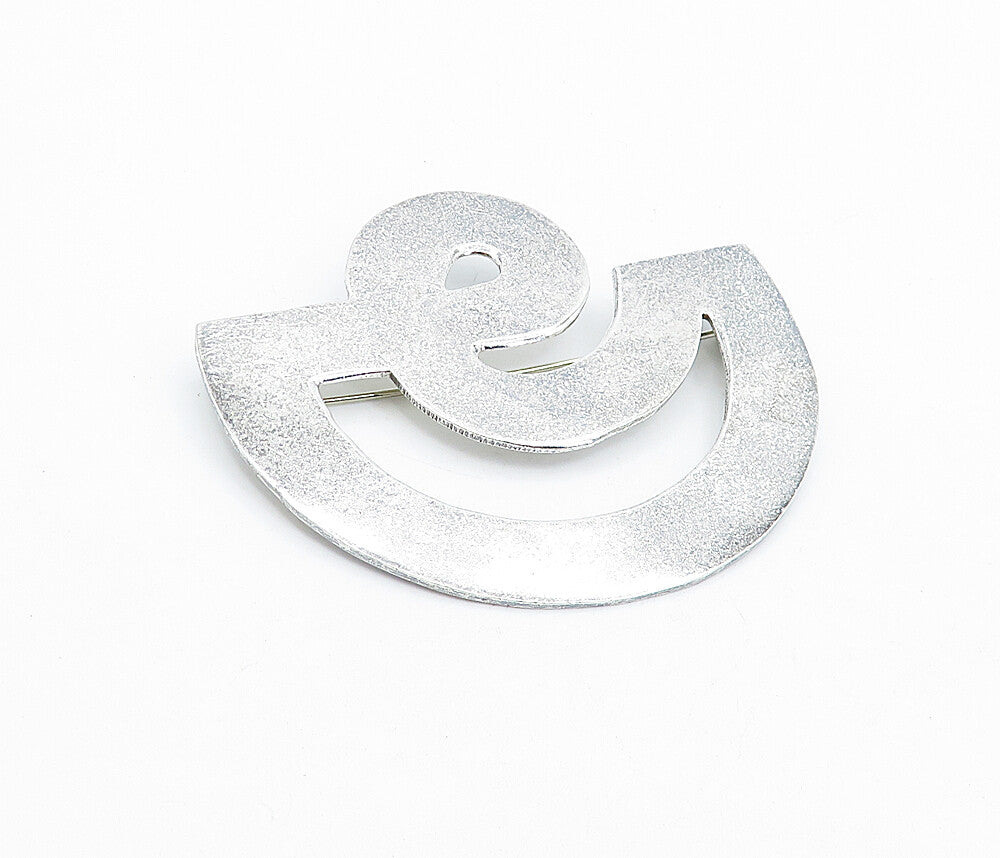 MEXICO 925 Sterling Silver  Vintage Shiny Smooth Open Design Brooch Pin BP1667