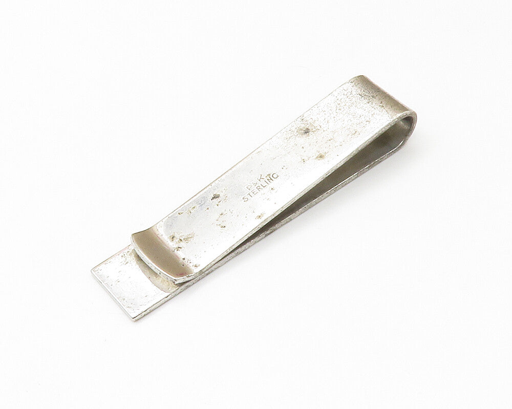 925 Sterling Silver  Vintage Shiny Etched Detail Dark Tone Tie Clip  TR2049