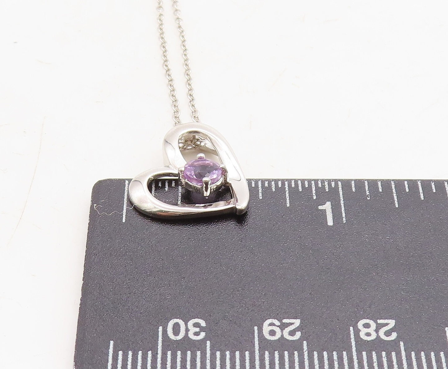 925 Sterling Silver  Prong Set Amethyst Open Love Heart Chain Necklace  NE2054