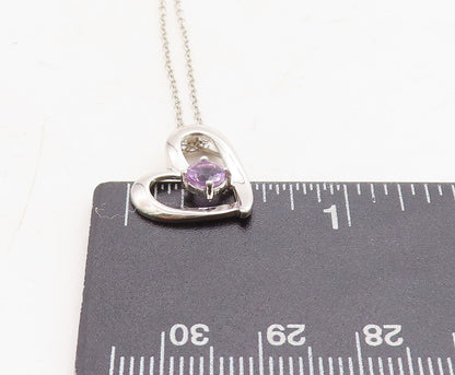 925 Sterling Silver  Prong Set Amethyst Open Love Heart Chain Necklace  NE2054