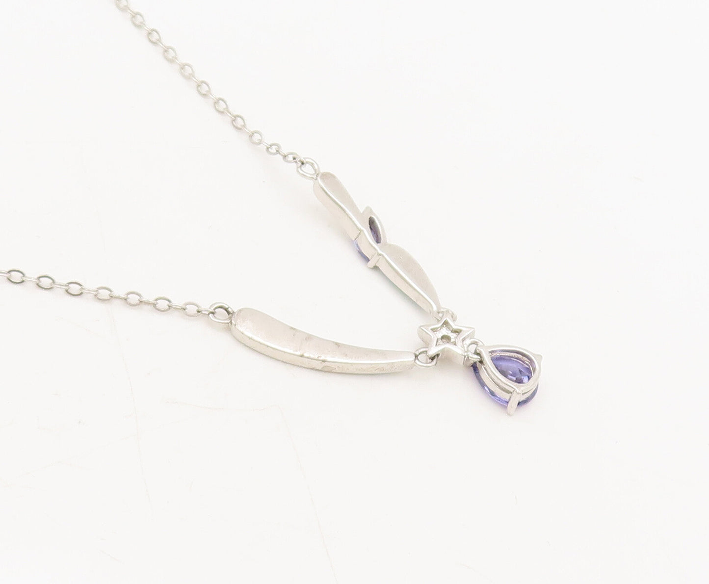 925 Silver  Vintage Water Drop Inlay Fire Opal Star Purple CZ Necklace  NE4217
