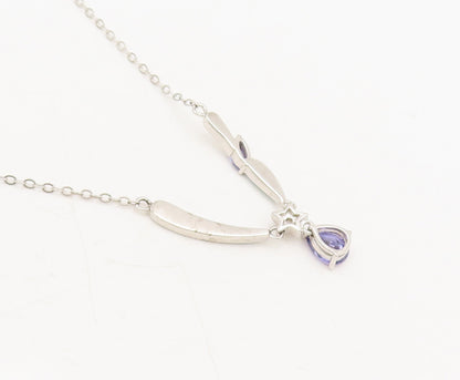 925 Silver  Vintage Water Drop Inlay Fire Opal Star Purple CZ Necklace  NE4217