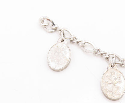 925 Sterling Silver Vintage Bracelet Seven Flowers of Love Oval Charm  BT11711
