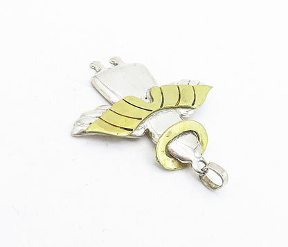 MEXICO 925 Sterling Silver  Vintage Shiny Two Tone Angel Motif Pendant  PT3466