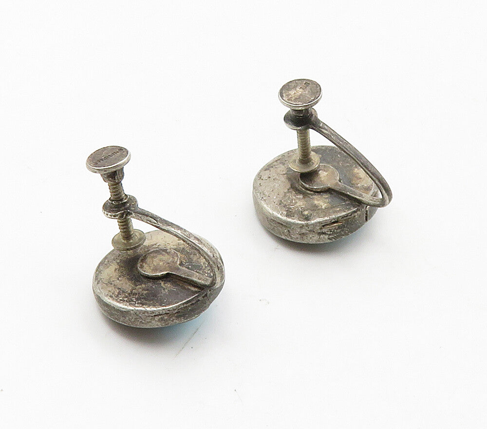 SOUTHWESTERN 925 Silver Vintage Turquoise Non Pierce Drop Earrings EG8152