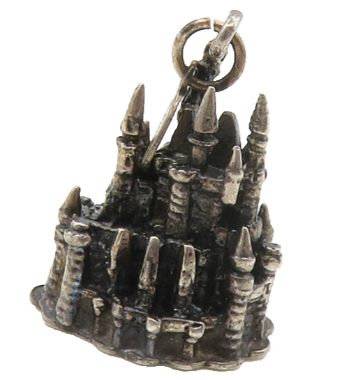 DISNEY 925 Sterling Silver  Vintage Oxidized Sculpted Castle Pendant  PT11454
