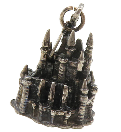 DISNEY 925 Sterling Silver  Vintage Oxidized Sculpted Castle Pendant  PT11454