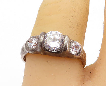 925 Sterling Silver  Vintage Cubic Zirconia Dark Tone Band Ring Sz 8  RG7219