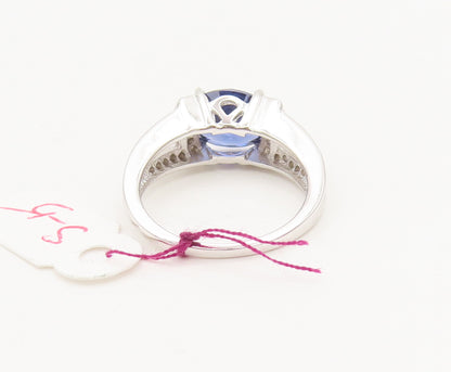925 Silver  Vintage Minimalist Blue & White CZ Split Neck Ring Sz 5  RG27131
