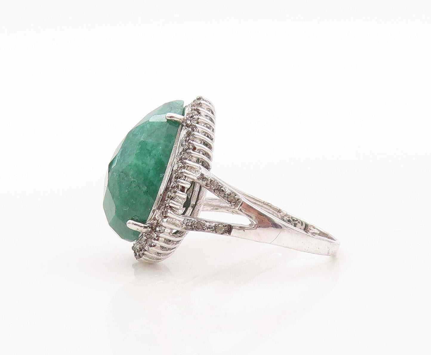 925 Sterling Silver Vintage Ring Diamonds & Drop Cut Gemstone  Sz 8  RG30868