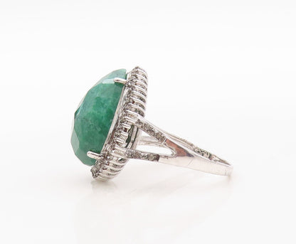 925 Sterling Silver Vintage Ring Diamonds & Drop Cut Gemstone  Sz 8  RG30868