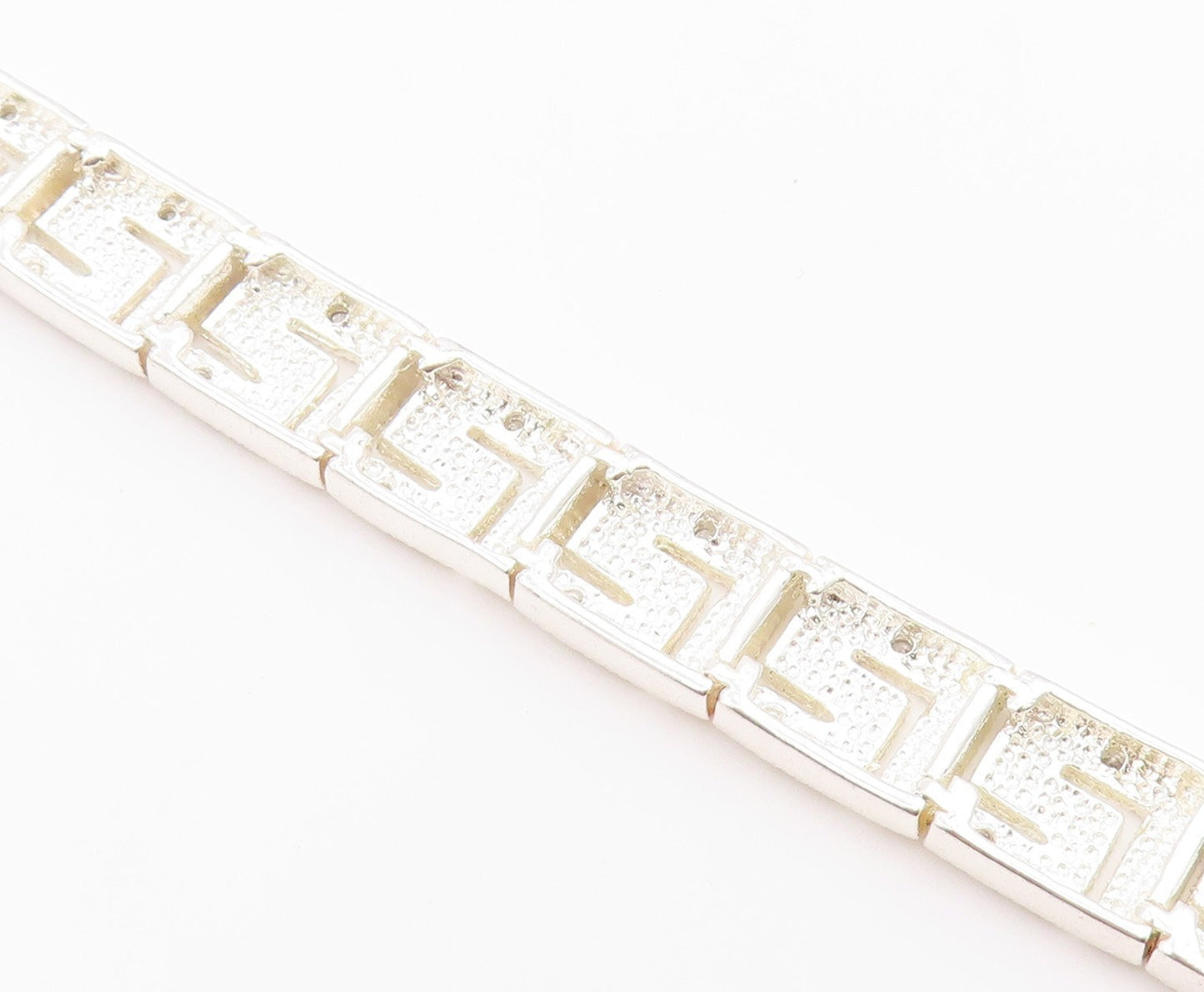 925 Sterling Silver  Vintage Shiny Greek Key Hinge Chain Bracelet  BT8375