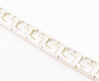 925 Sterling Silver  Vintage Shiny Greek Key Hinge Chain Bracelet  BT8375